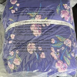 Vera Bradley Oversized Wild Roses Purple Fleece Throw 94 x66 NWT Tied with bow